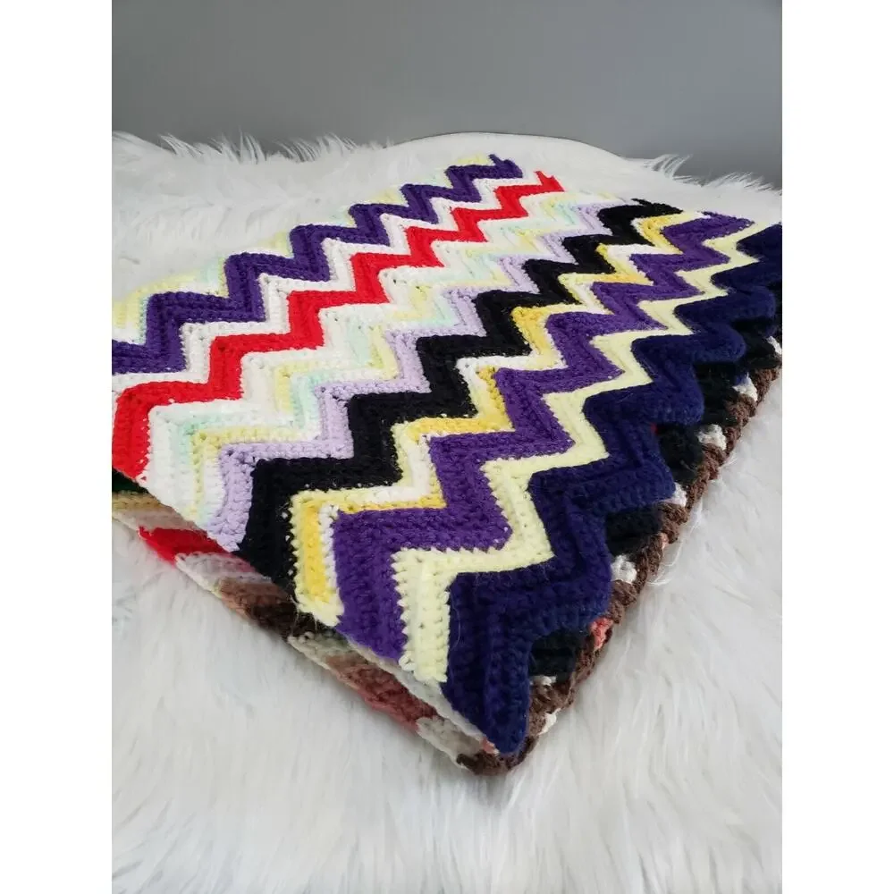 Vintage retro 70s afghan granny blanket colorful‎ rainbow decor nursery